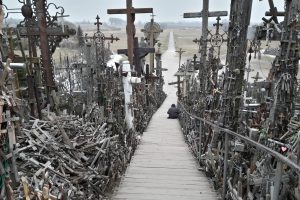 Hill of crosses is a unique landscape in the winter